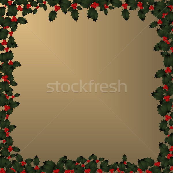 Christmas Frame - Holly on Gold Stock photo © frannyanne