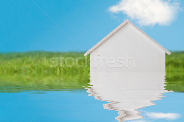 LIttle White Wooden House Sinking into Water Stock photo © frannyanne