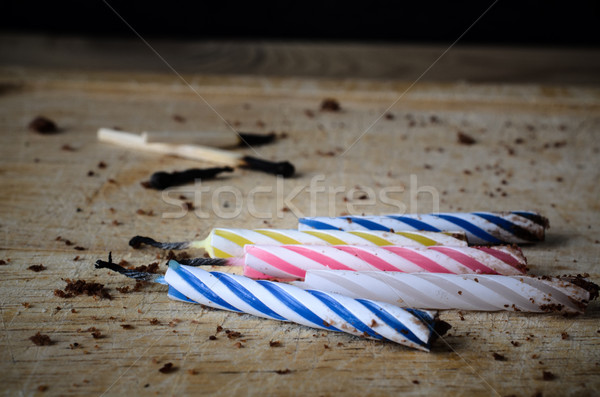 Burned Out Birthday Candles and Matches with Chocolate Cake Crum Stock photo © frannyanne