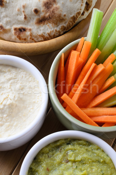 Pitta, Dips and Crudites from Above Stock photo © frannyanne