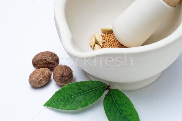 Pestle Mortar Herbs and Spices Stock photo © frannyanne