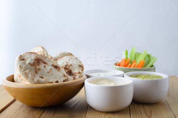 Dip Selection Bowls with Crudites and Mini Pittas Stock photo © frannyanne