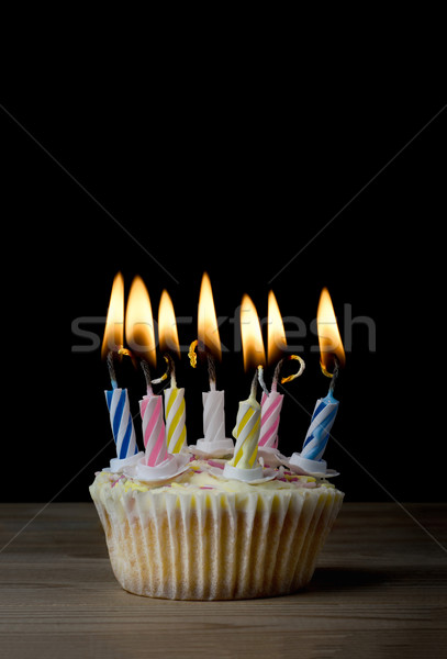 Birthday Cupcake with Lit Candles Stock photo © frannyanne