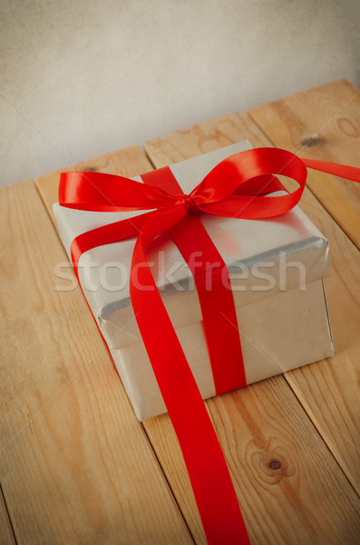 Silver Gift Box with Trailing Red  Ribbon Stock photo © frannyanne