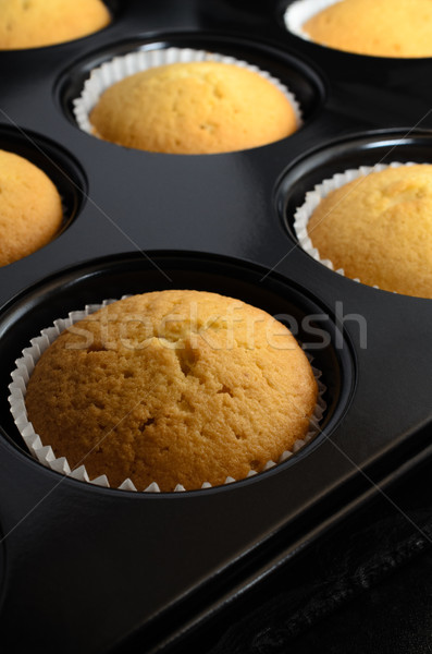 Freshly Baked Cup Cakes in Bun Tin with Paper Cases Stock photo © frannyanne