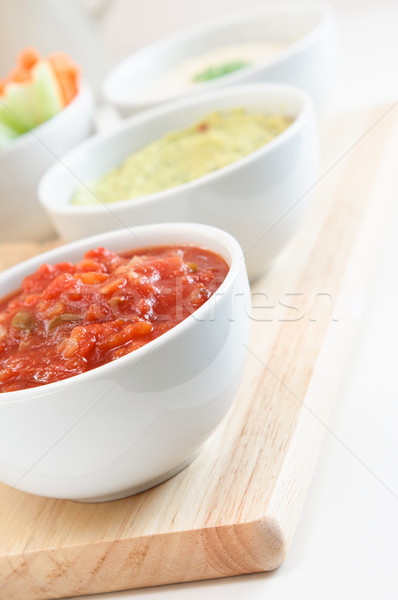 Salsa közelkép tál paradicsom étel levél Stock fotó © frannyanne