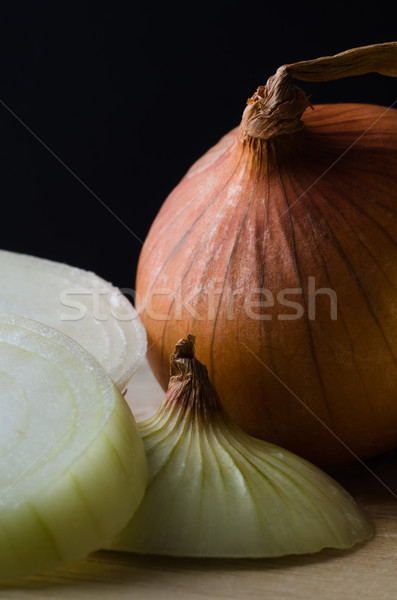 Raw Onions, Peeled, Unpeeled and Sliced Stock photo © frannyanne