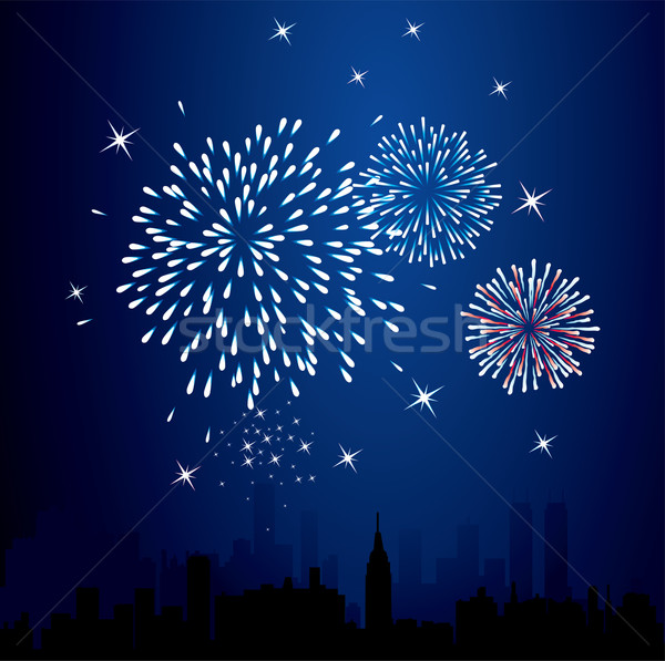 [[stock_photo]]: Feux · d'artifice · ville · vecteur · heureux · résumé · bleu