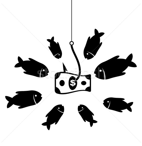 vector business symbol with hook, bait, hungry fishes and dollar Stock photo © freesoulproduction