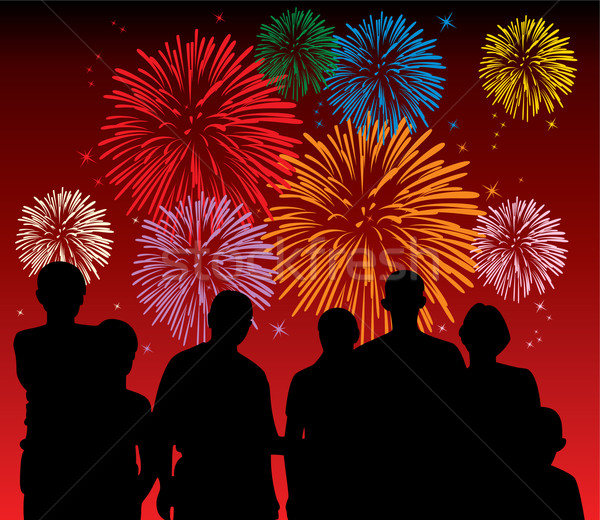 Vektor emberek néz tűzijáték gyerekek csoport Stock fotó © freesoulproduction