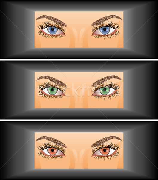 Stockfoto: Vector · jonge · vrouw · naar · oog · frame · groene