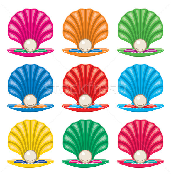 vector colorful set of pearl in a shell icons Stock photo © freesoulproduction