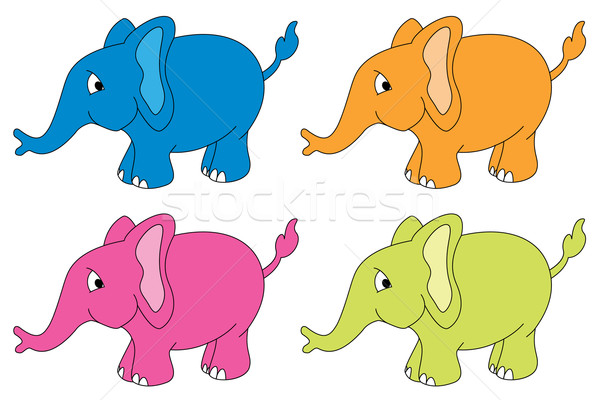 Stockfoto: Vier · vector · olifanten · natuur · groene · Blauw