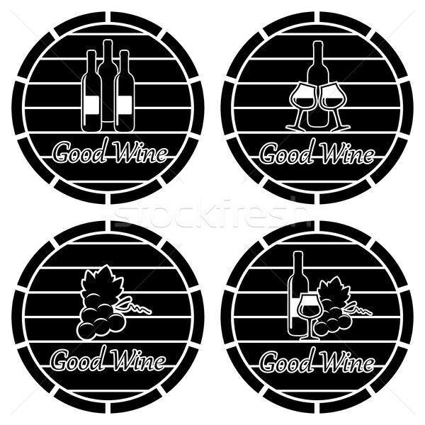 vector  icons of wooden casks with wine bottles, glasses and gra Stock photo © freesoulproduction