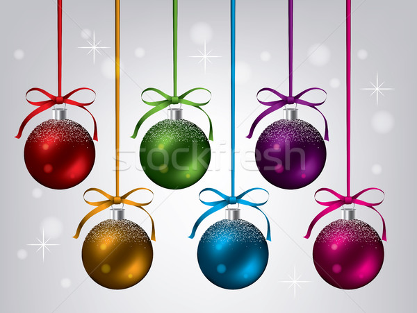 vector new year background with collection of hanging xmas balls Stock photo © freesoulproduction