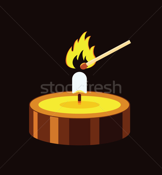 vector illustration of a small burning candle and match fire Stock photo © freesoulproduction