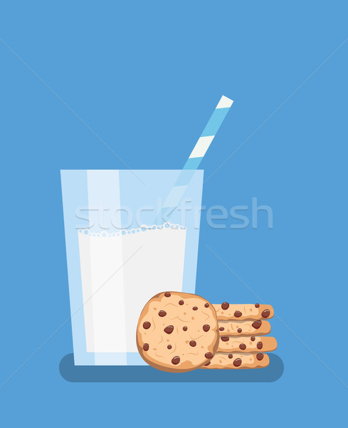 vector breakfast illustration with chocolate chip cookies and gl Stock photo © freesoulproduction