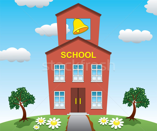 Stockfoto: School · huis · bloemen · deur · teken · groene