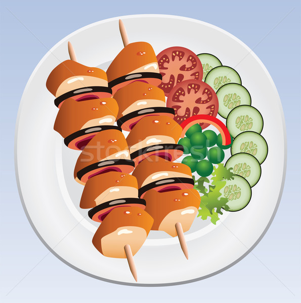 Stock photo: vector grilled chicken and vegetables