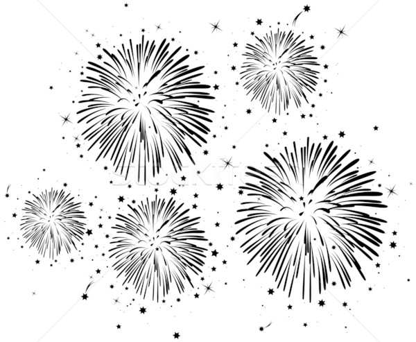 Stockfoto: Vector · zwart · wit · vuurwerk · sterren · hemel · gelukkig