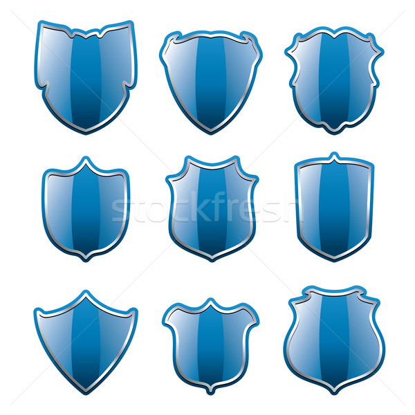 Stock photo: vector set of blue shields 