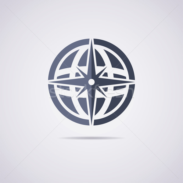 Stock photo: vector flat icon of earth globe and compass