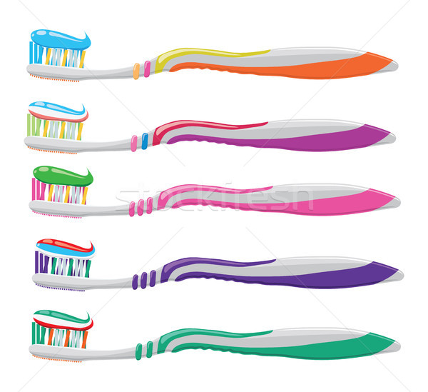 vector set of colorful toothbrushes  with toothpaste Stock photo © freesoulproduction