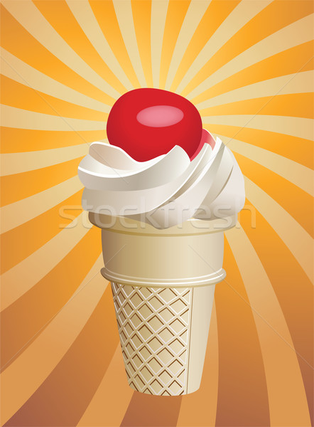 Stock photo: vector fruit icecream cone with cherry