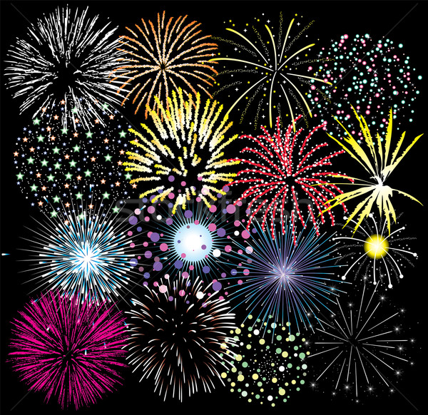 set of colorful fireworks Stock photo © freesoulproduction