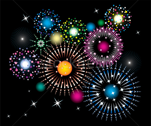 Imagine de stoc: Focuri · de · artificii · vector · cer · fericit · verde · albastru