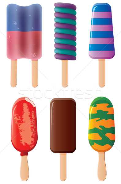 Stockfoto: Vector · kleurrijk · ingesteld · vruchten · chocolade · gelukkig