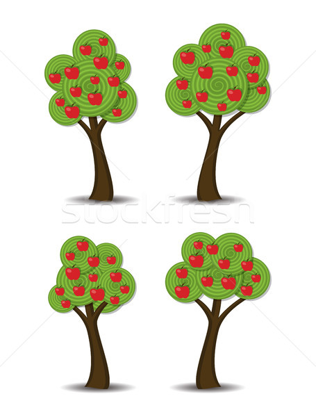 [[stock_photo]]: Vecteur · pomme · arbres · fruits · groupe · stylisé