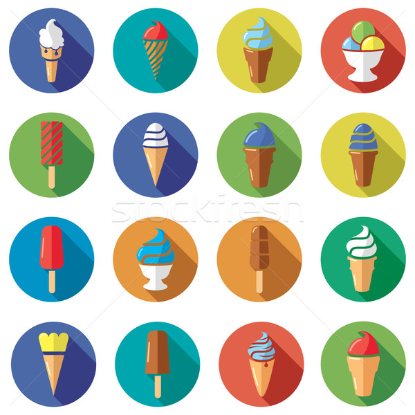 Foto stock: Vetor · coleção · colorido · sorvete · ícones · verão