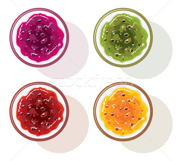 Stockfoto: Vector · ingesteld · kleurrijk · glas · vruchten · jam