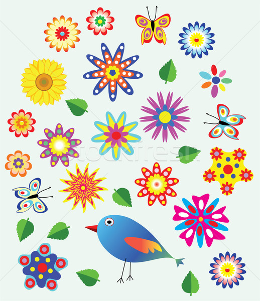 Virágmintás vektor tavasz pillangó természet madár Stock fotó © freesoulproduction