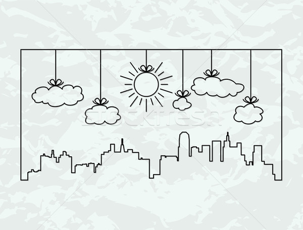 Vetor cidade edifícios nuvens céu Foto stock © freesoulproduction