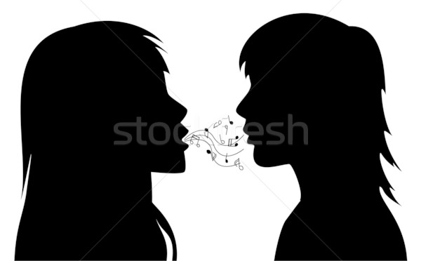 Vecteur silhouettes deux jeunes femmes une chanter [[stock_photo]] © freesoulproduction