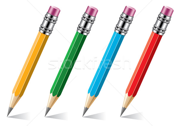 Foto stock: Vector · establecer · colorido · lápices · oficina · madera