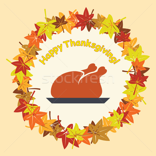 vector cooked turkey for thanksgiving day and autumn leaves Stock photo © freesoulproduction