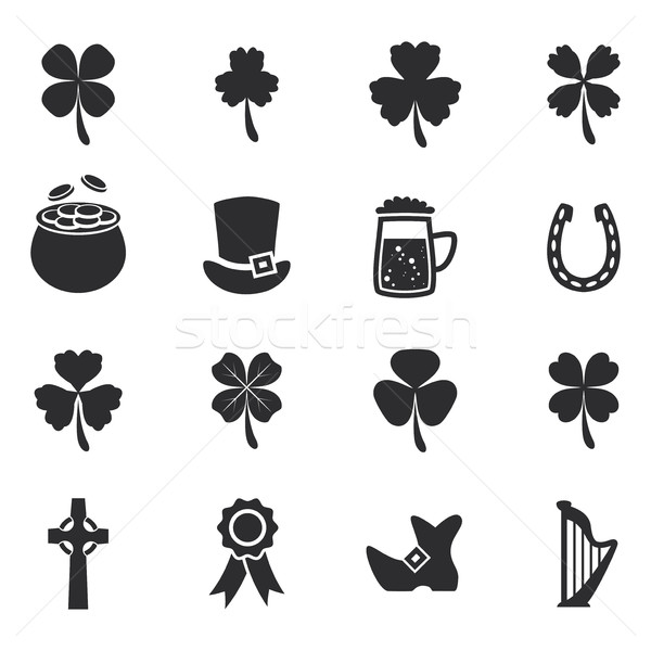 Foto stock: Vector · establecer · irlandés · día · de · san · patricio · iconos · blanco · negro