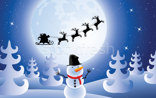 ストックフォト: ベクトル · サンタクロース · 木 · 雪だるま · クリスマス · 休日