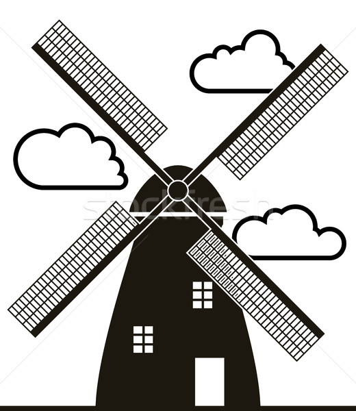 vector background of black and white windmill and clouds Stock photo © freesoulproduction