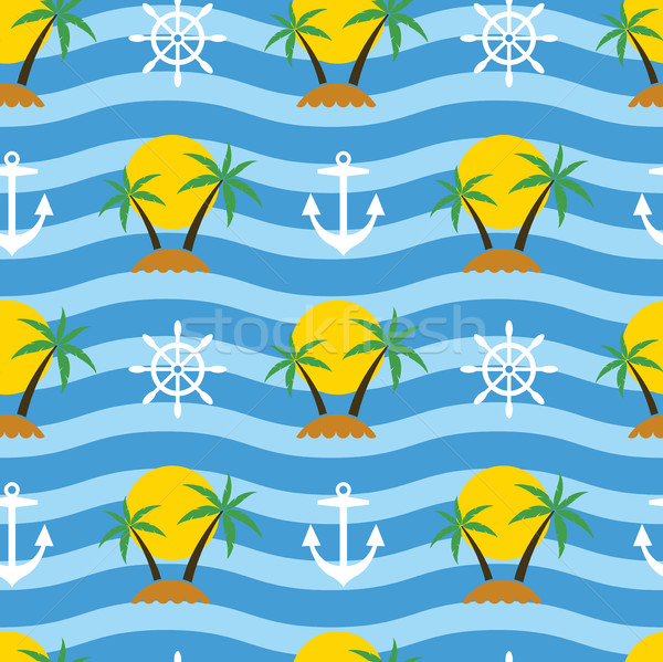 vector stylized seamless travel background with tropical palm tr Stock photo © freesoulproduction