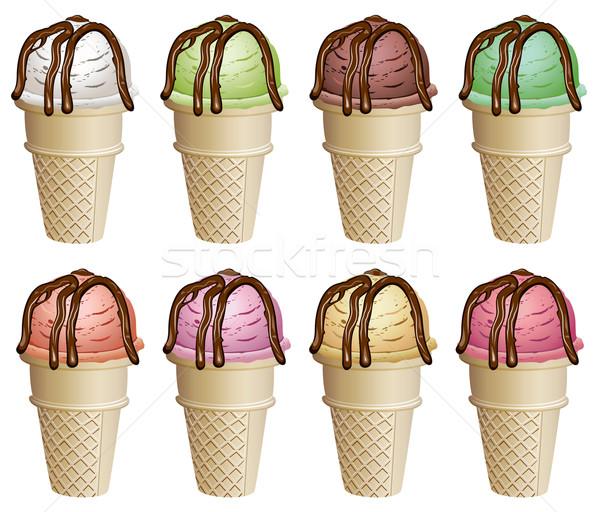 vector icecream cones with chocolate sauce Stock photo © freesoulproduction