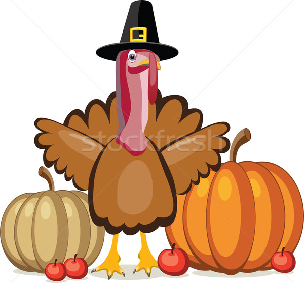 Stock photo: turkey, pumpkins and apples