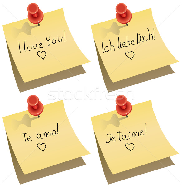 vector paper notes with push pin and I love you words  Stock photo © freesoulproduction