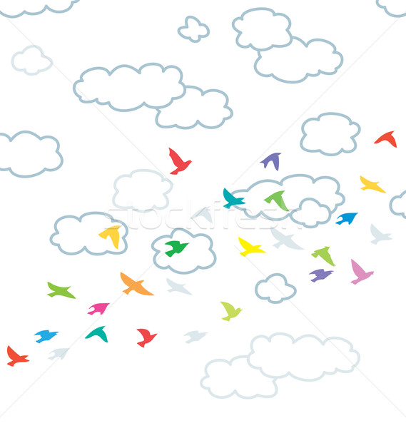 Vektör uçan kuşlar bulutlar gökyüzü renkli Stok fotoğraf © freesoulproduction