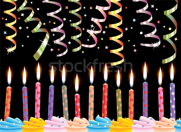 Vecteur bougies d'anniversaire rangée gâteau heureux vert [[stock_photo]] © freesoulproduction