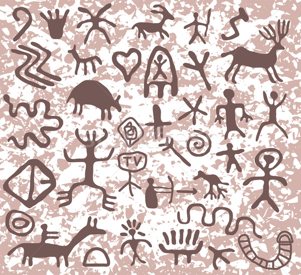 Stock photo: vector ancient cave petroglyphs pattern