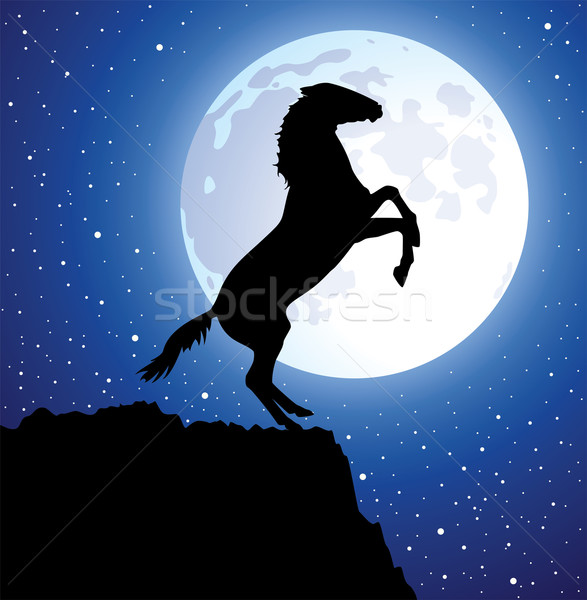 vector horse on top of the mountain and a moon  Stock photo © freesoulproduction